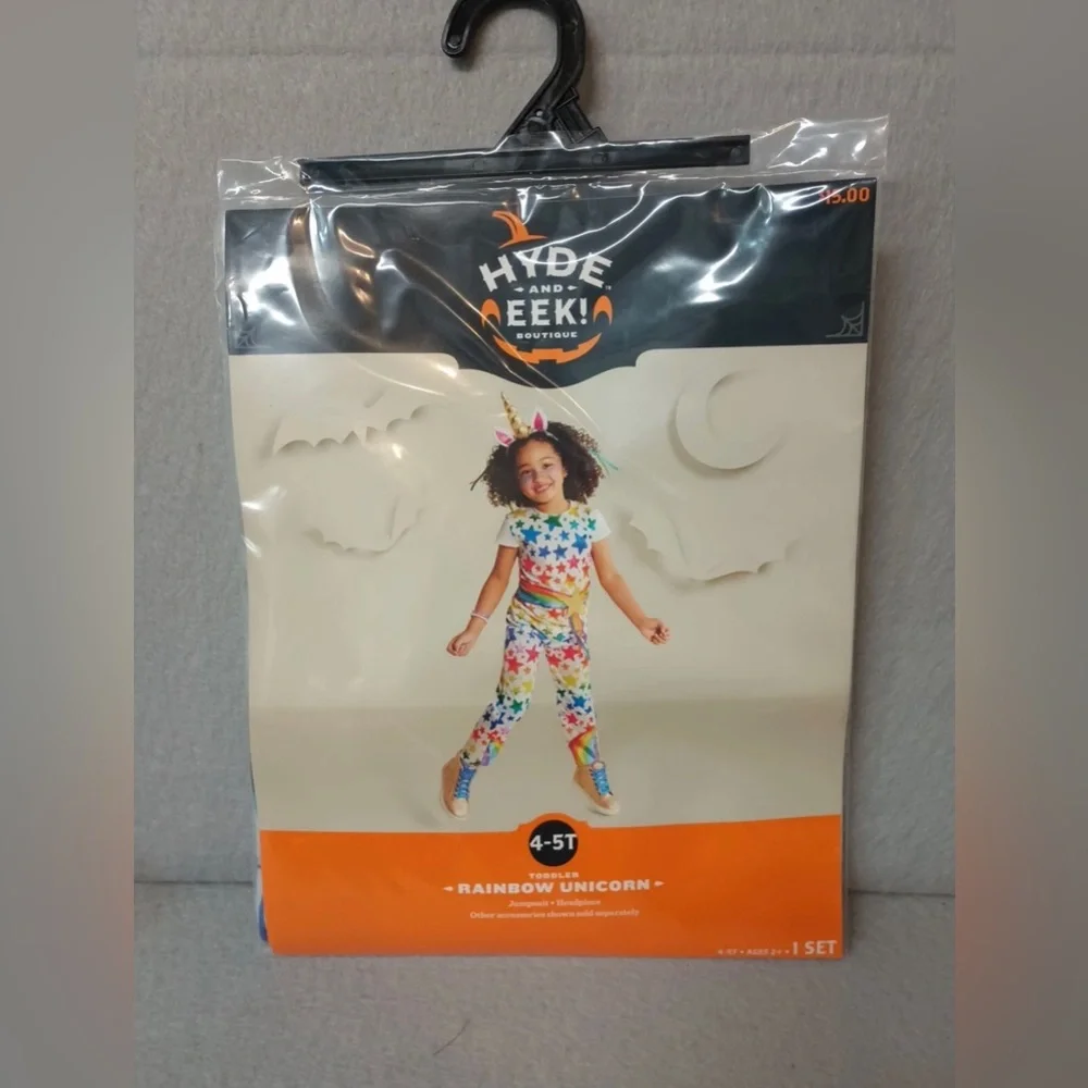 Hyde & Eek Toddler Girls Rainbow Star Unicorn Jumpsuit Costume 4-5T